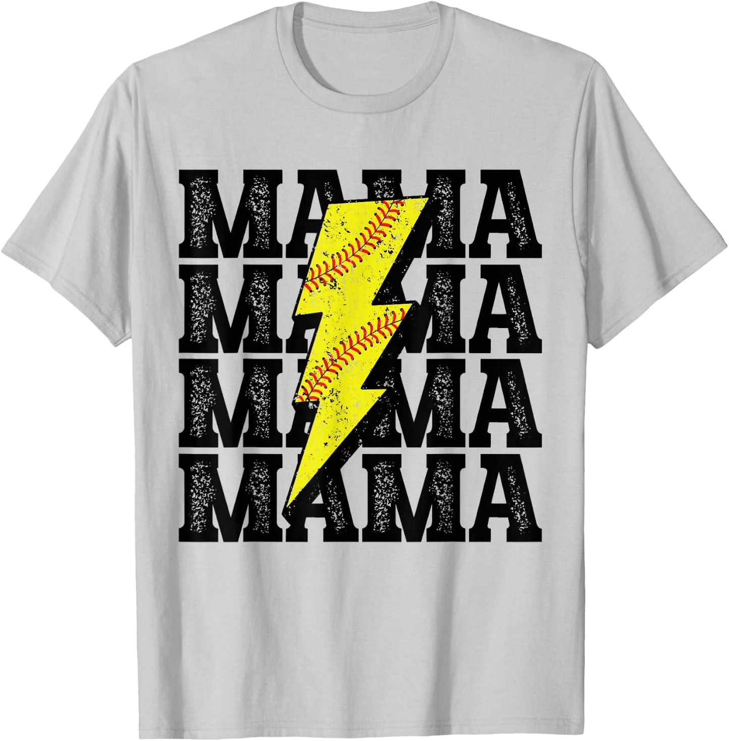 Vintage Softball Mama Distressed Lightning Bolt Mom T-Shirt - T-Shirt | Ash