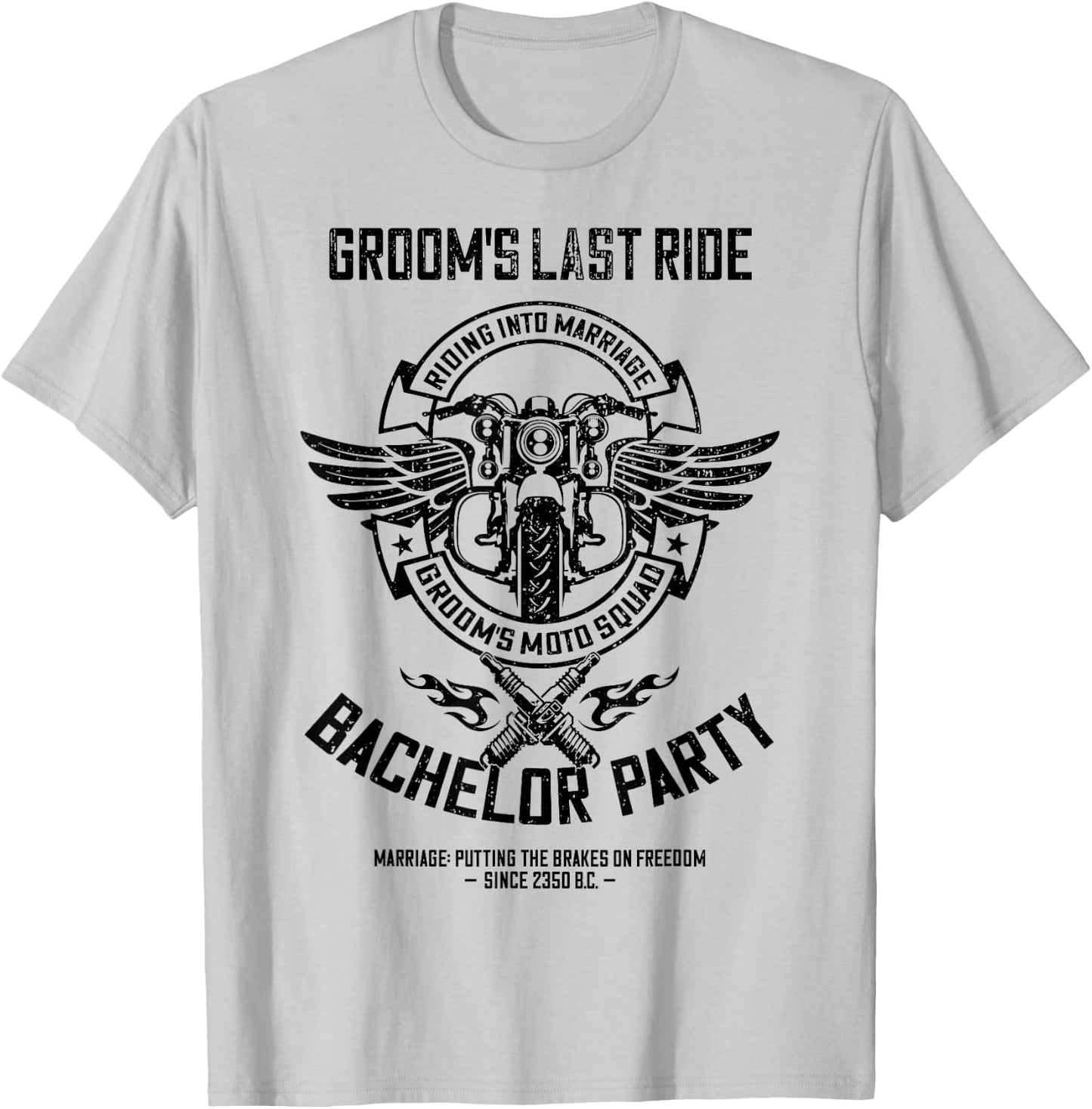 Groom's Last Ride, Retro Motorcycle Bachelor Party 2/2 Squad T-Shirt - T-Shirt | Ash
