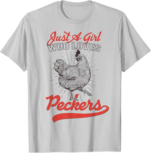 Just A Girl Who Loves Peckers Chicken Animal Lover Farm T-Shirt - T-Shirt | Ash