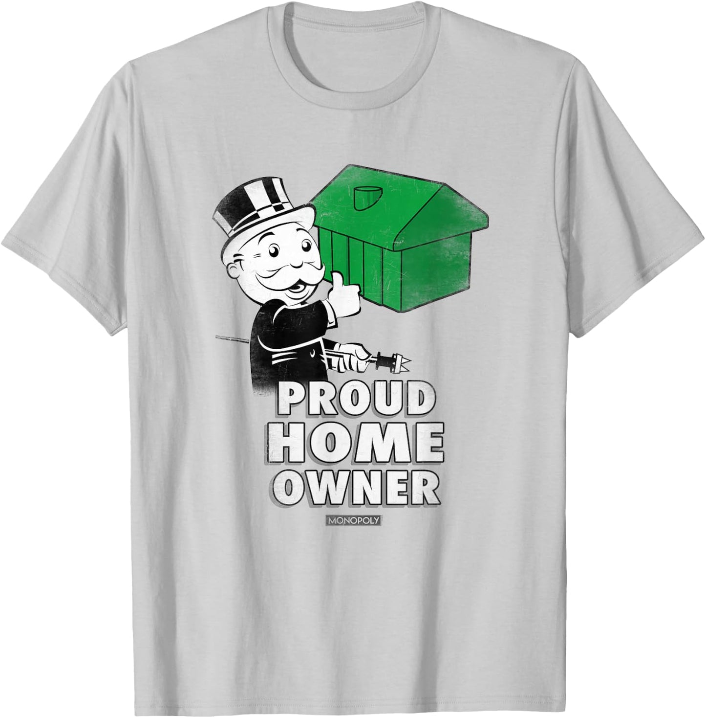 Monopoly Mr. Monopoly Proud Home Owner Vintage House Logo T-Shirt - T-Shirt | Ash