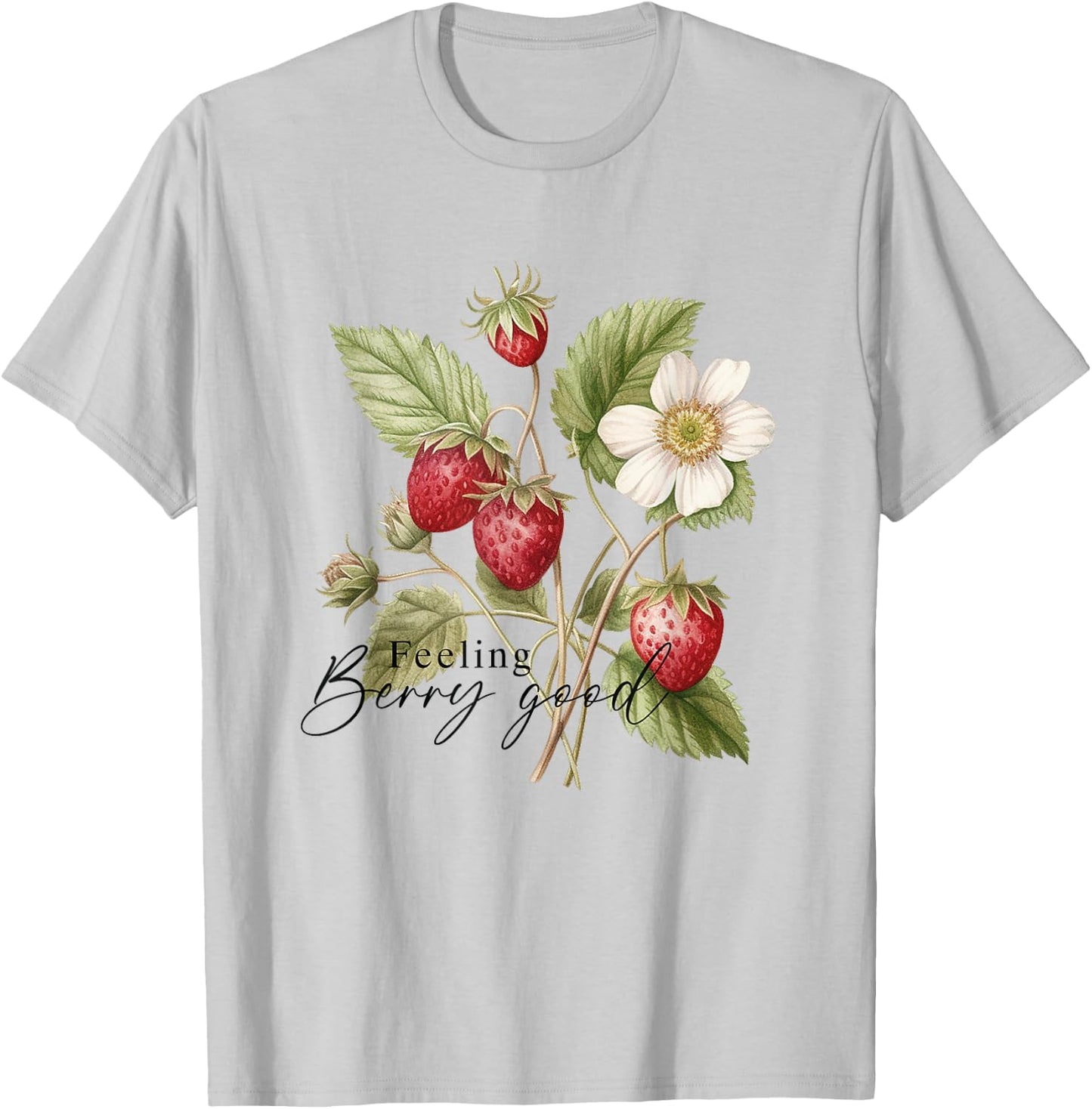 Summer Flower Strawberries Nature Lover Floral Wildflower T-Shirt - T-Shirt | Ash