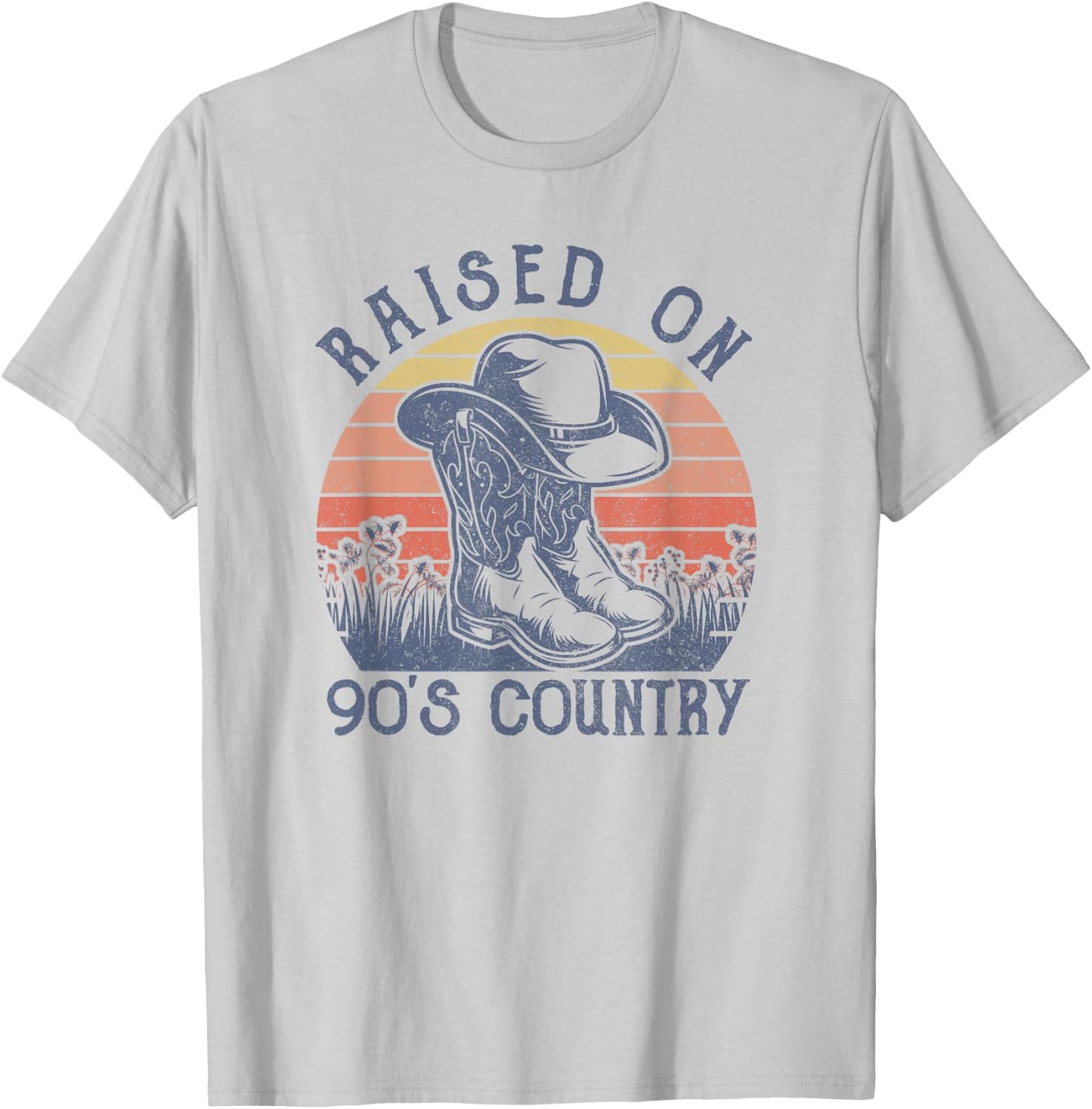 Vintage Western Raised On 90's Country Music Cowboy Hat T-Shirt - T-Shirt | Ash