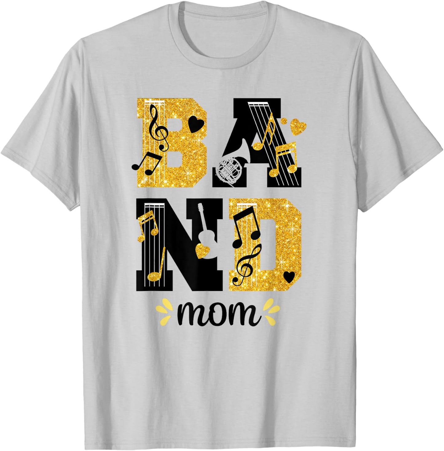 Proud Band Mom Musical Marching Band Mom Yellow and Black T-Shirt - T-Shirt | Ash