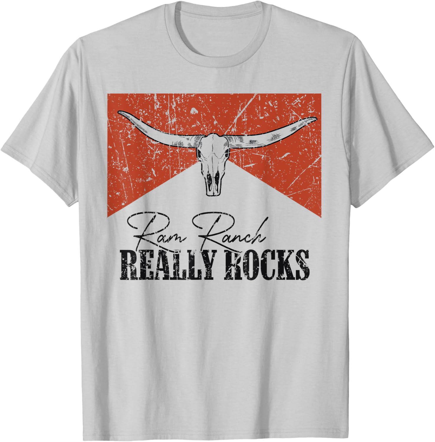 Vintage Bull Skull Ram Ranch Really Rocks Western Country T-Shirt - T-Shirt | Ash