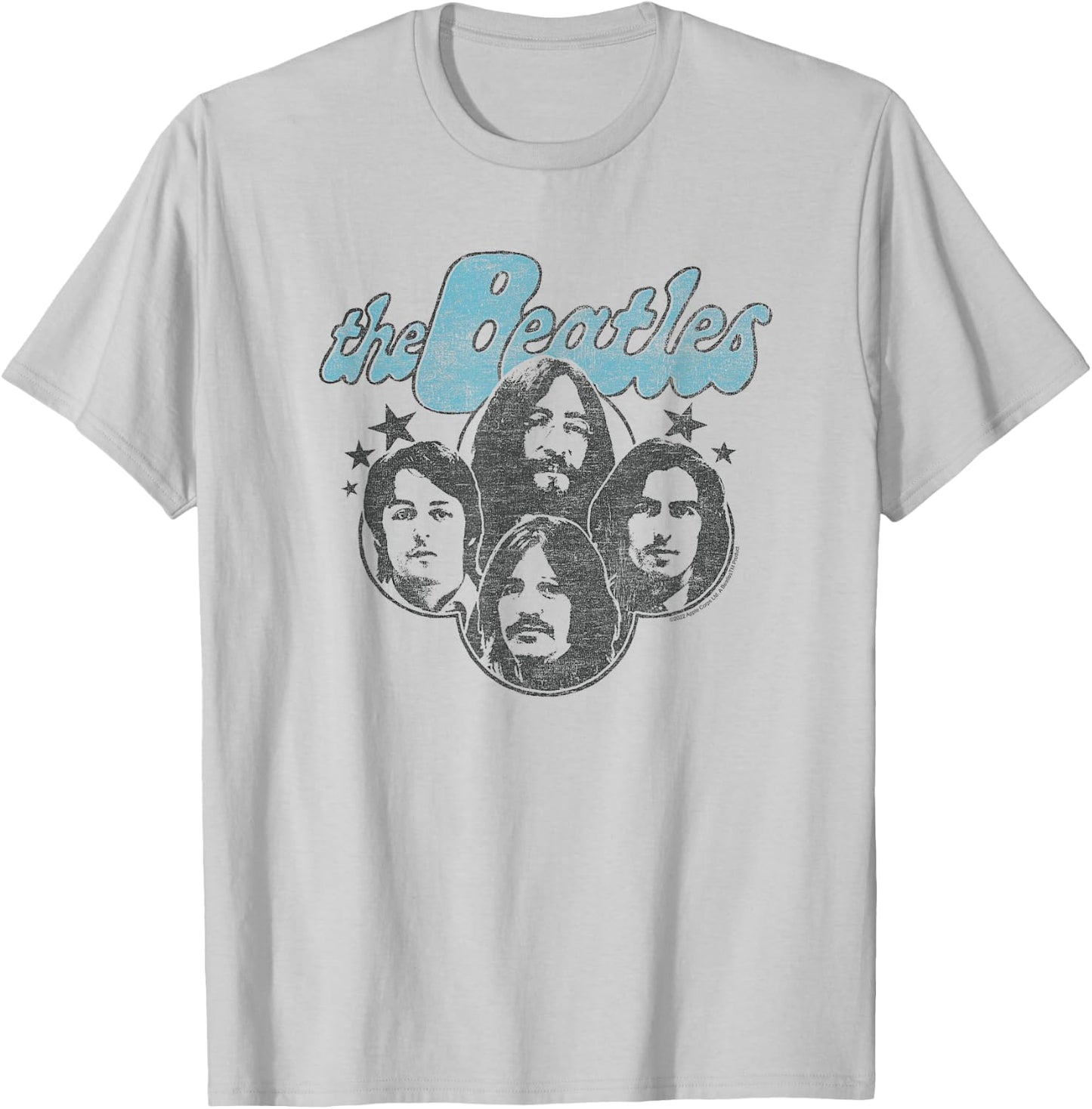 The Beatles - Groovy Blue Logo with Band Member Faces T-Shirt - T-Shirt | Ash