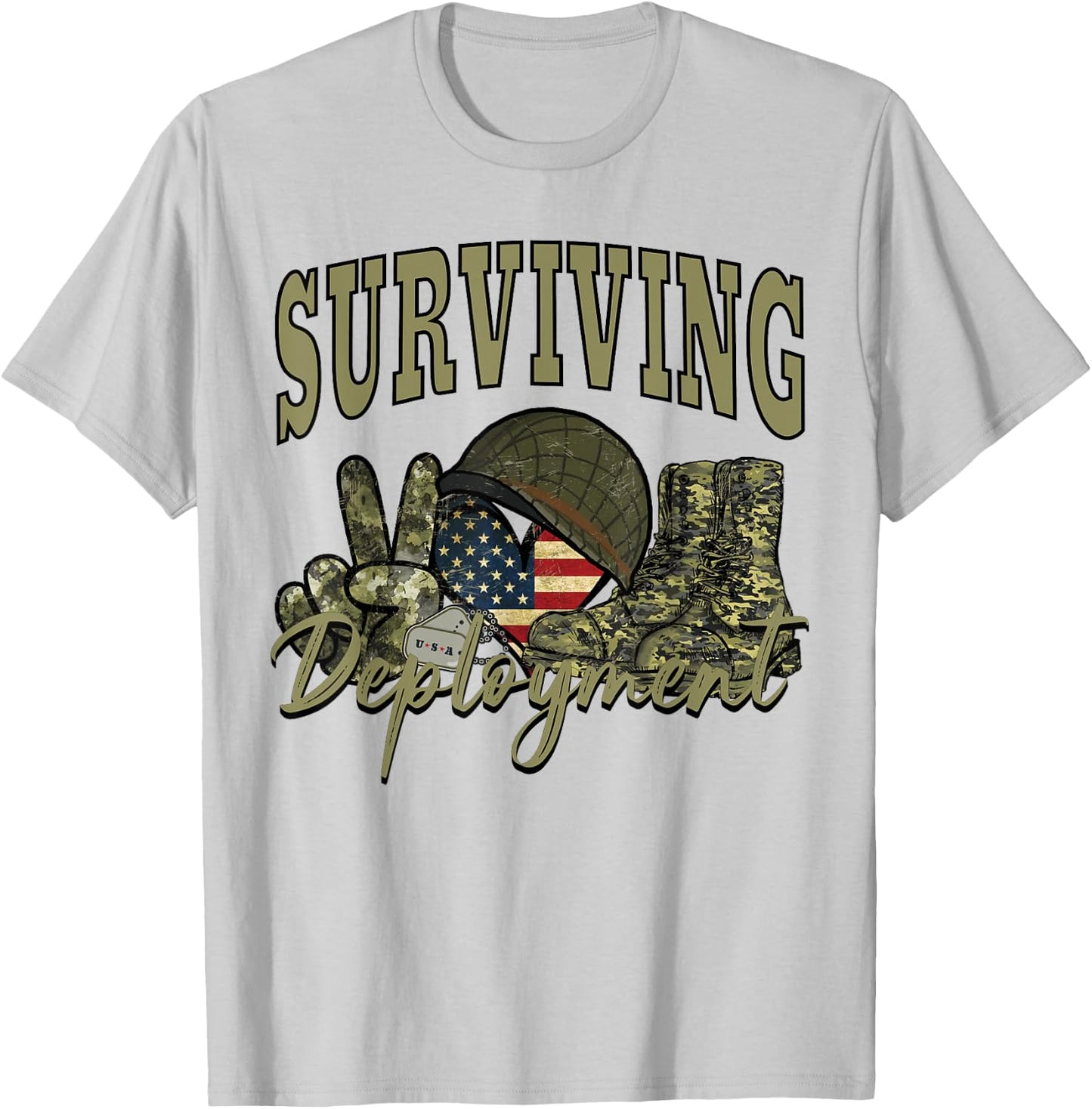 Surviving Deployment Red Friday Military US Flag Army Family T-Shirt - T-Shirt | Ash
