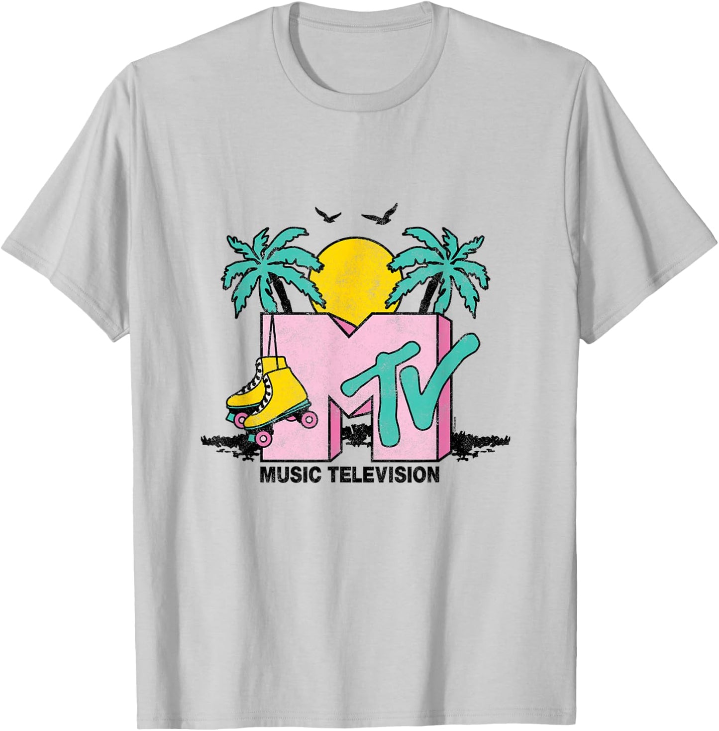 MTV - Malibu Beach Roller Skate Mtv Logo T-Shirt - T-Shirt | Ash