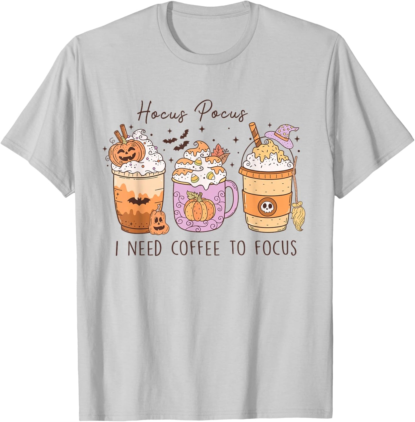 Hocus Pocus I Need Coffee To Focus Vintage Halloween T-Shirt - T-Shirt | Ash