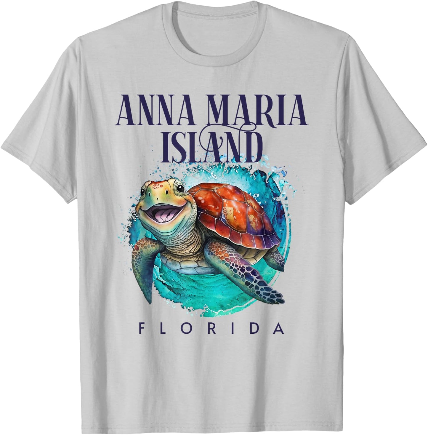 Anna Maria Island Florida Watercolor Happy Sea Turtle T-Shirt - T-Shirt | Ash