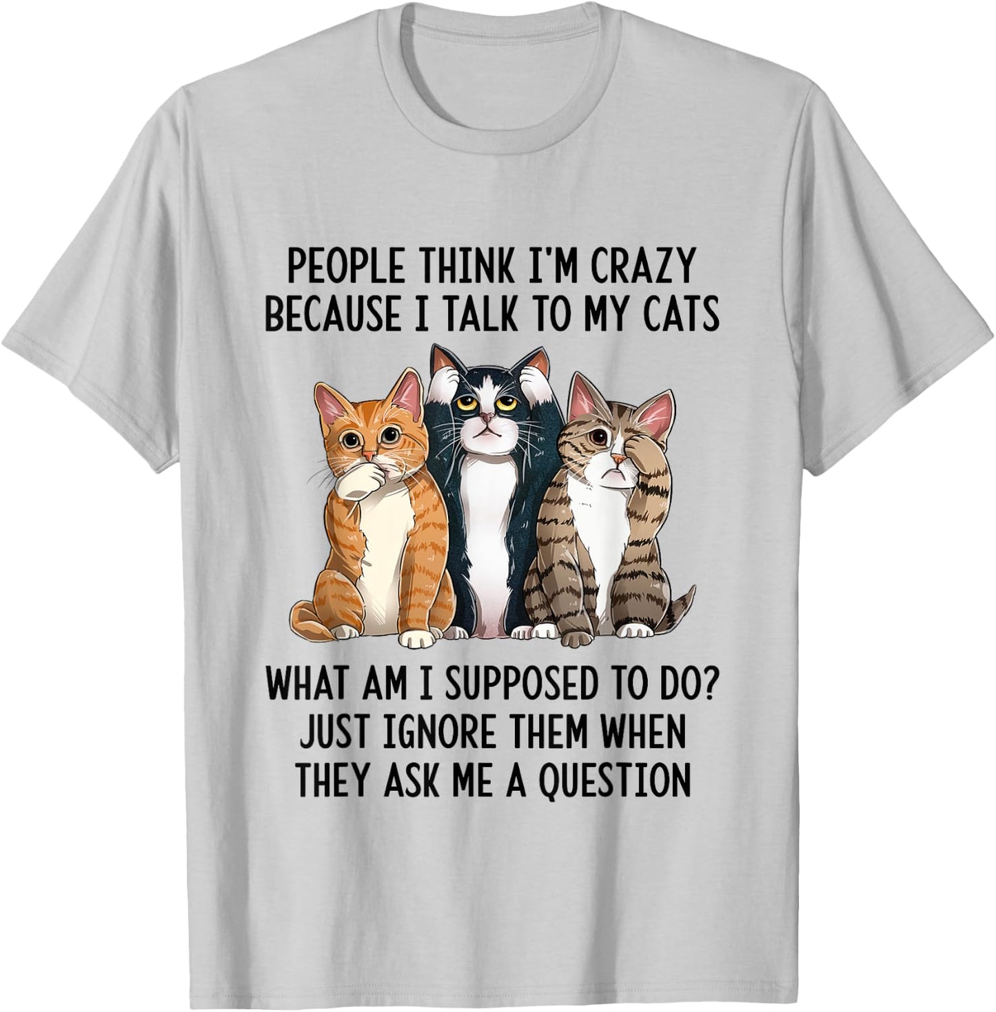 People Think I'm Crazy Because I Talk To My Cats T-Shirt - T-Shirt | Ash