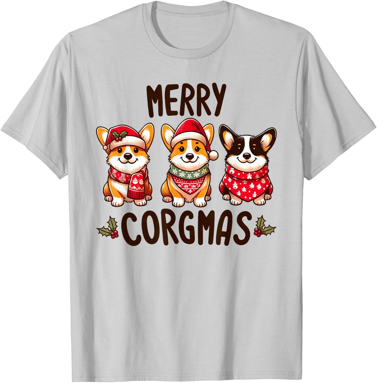 Merry Corgmas Santa Hat Christmas Corgi Dog Mom Dad Owner T-Shirt - T-Shirt | Ash