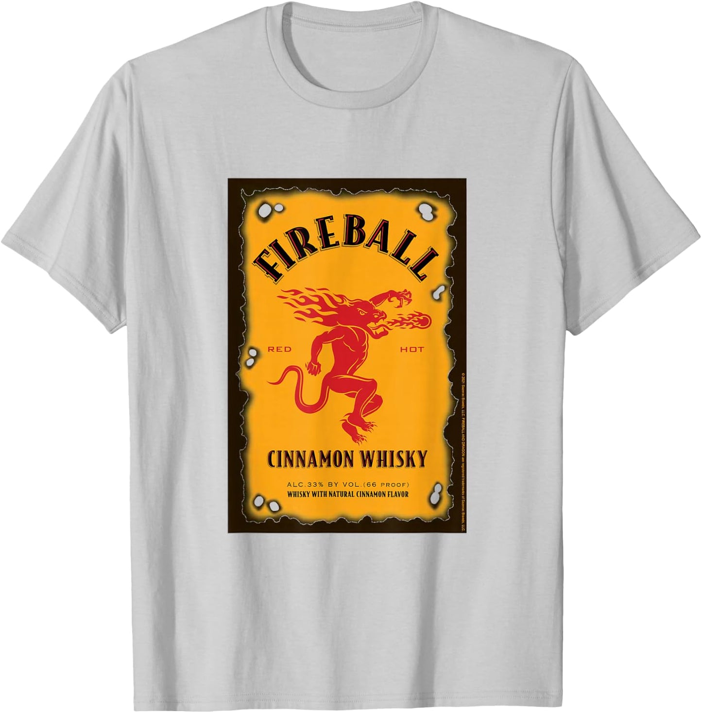Fireball Cinnamon Whisky Distressed Bottle Label Drink T-Shirt - T-Shirt | Ash