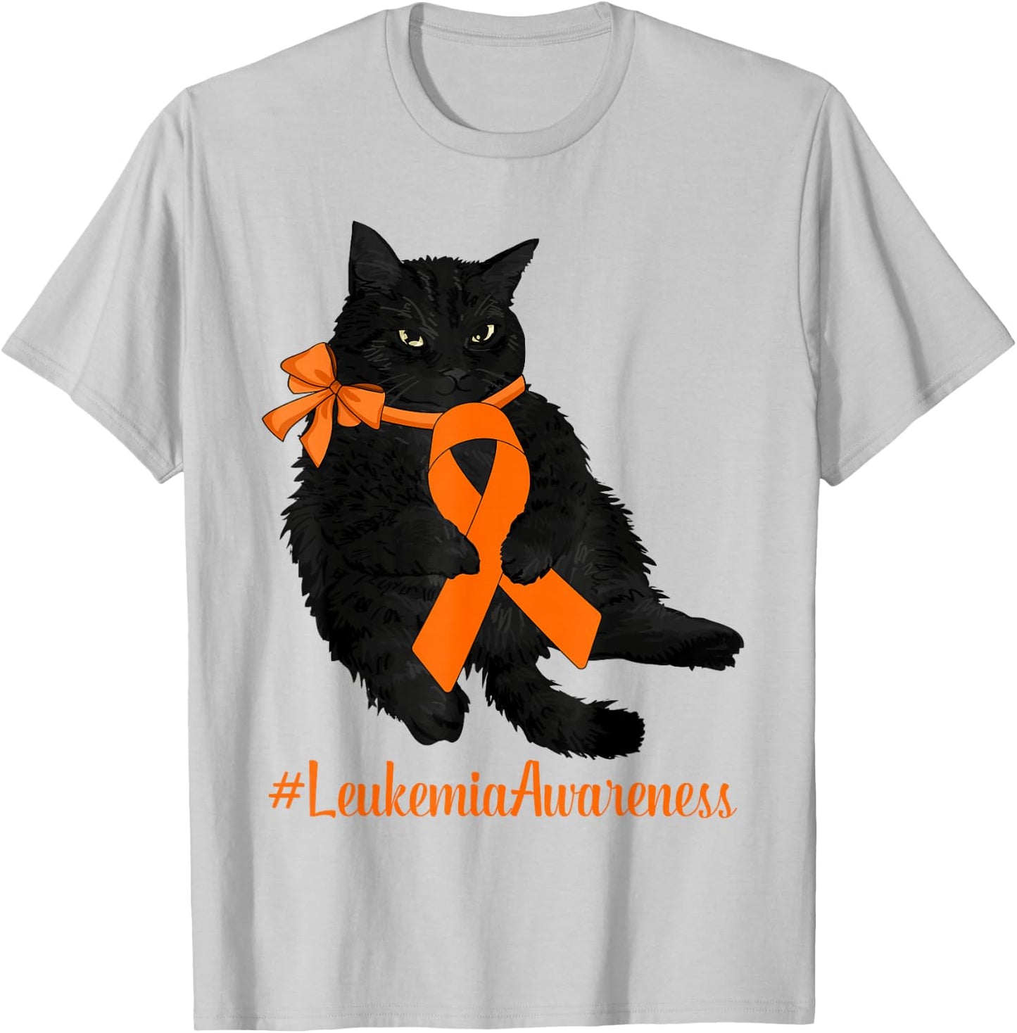 Leukemia Awareness Warrior Fighter Black Cat Orange Ribbon Women Kids T-Shirt - T-Shirt | Ash