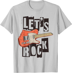 Let's Rock Electric Guitar Music Lover Band Guitarist Retro T-Shirt - T-Shirt | Ash