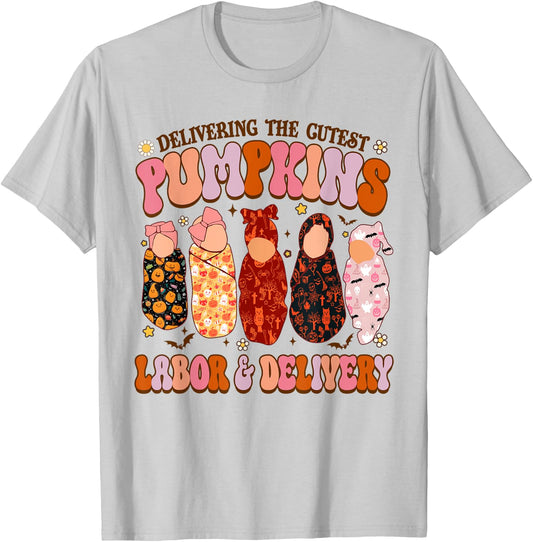 Delivering The Cutest Pumpkins Labor & Delivery Nurse Fall T-Shirt - T-Shirt | Ash