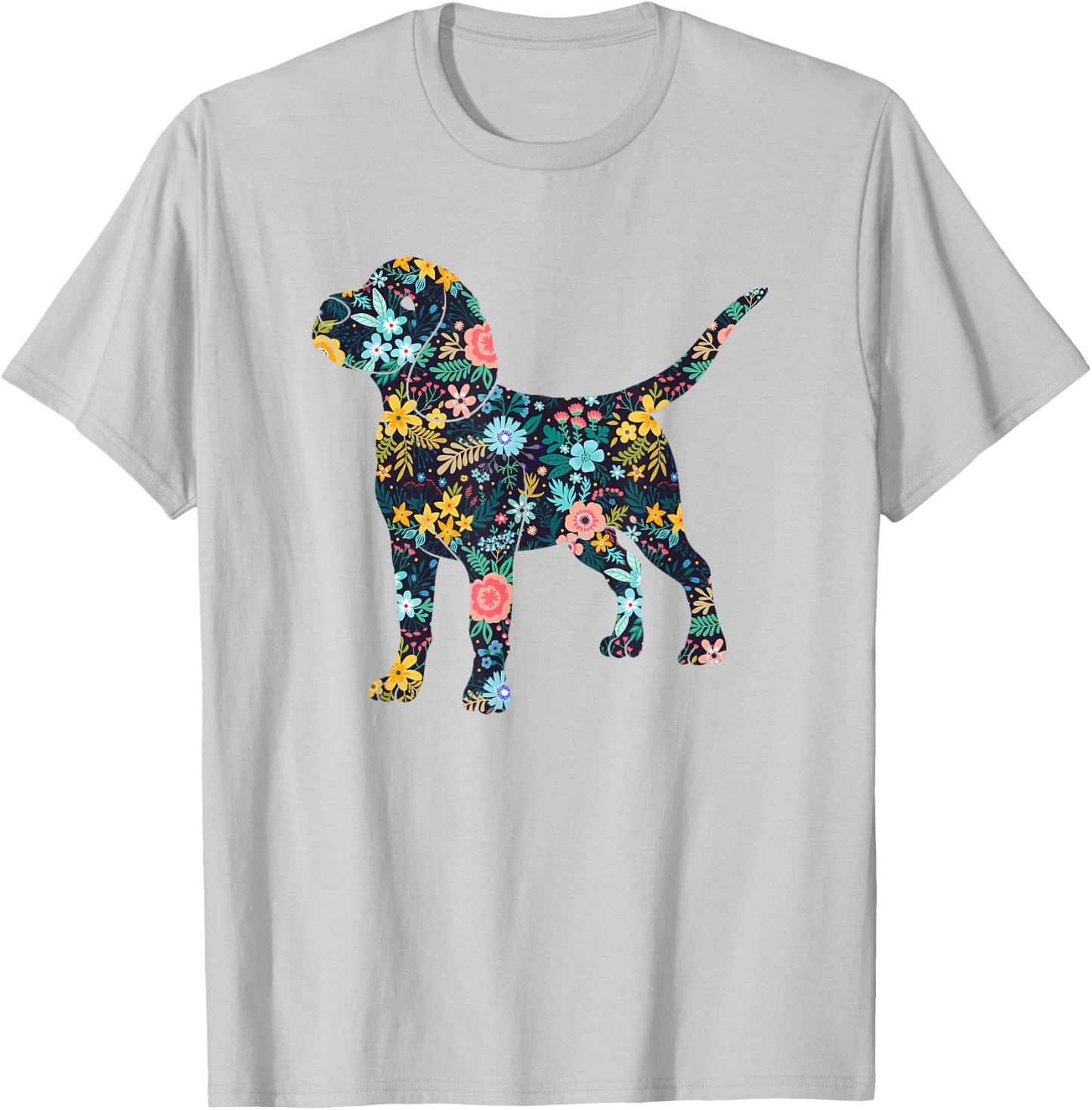 Beagle Floral Dog Silhouette Graphic T-Shirt - T-Shirt | Ash