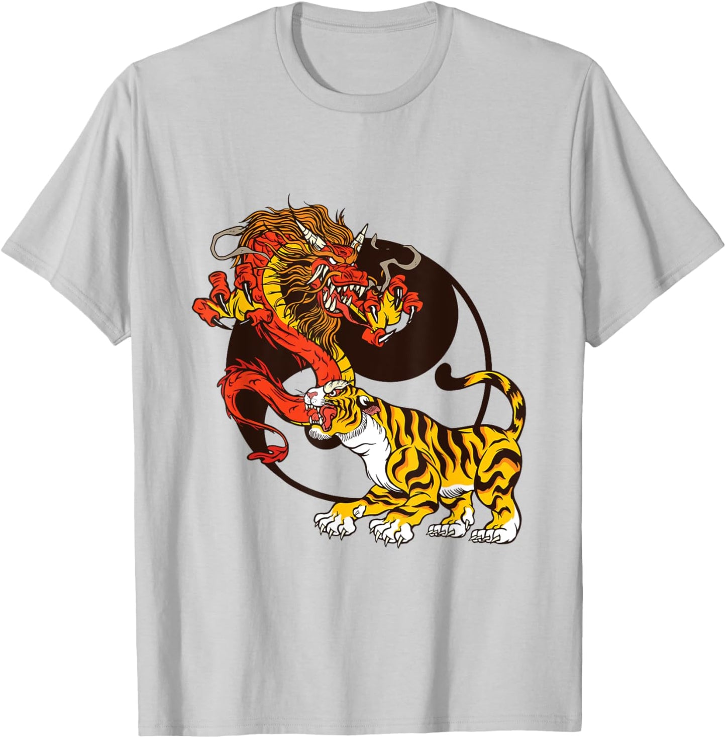Yin Yang Dragon and Tiger T-Shirt - T-Shirt | Ash