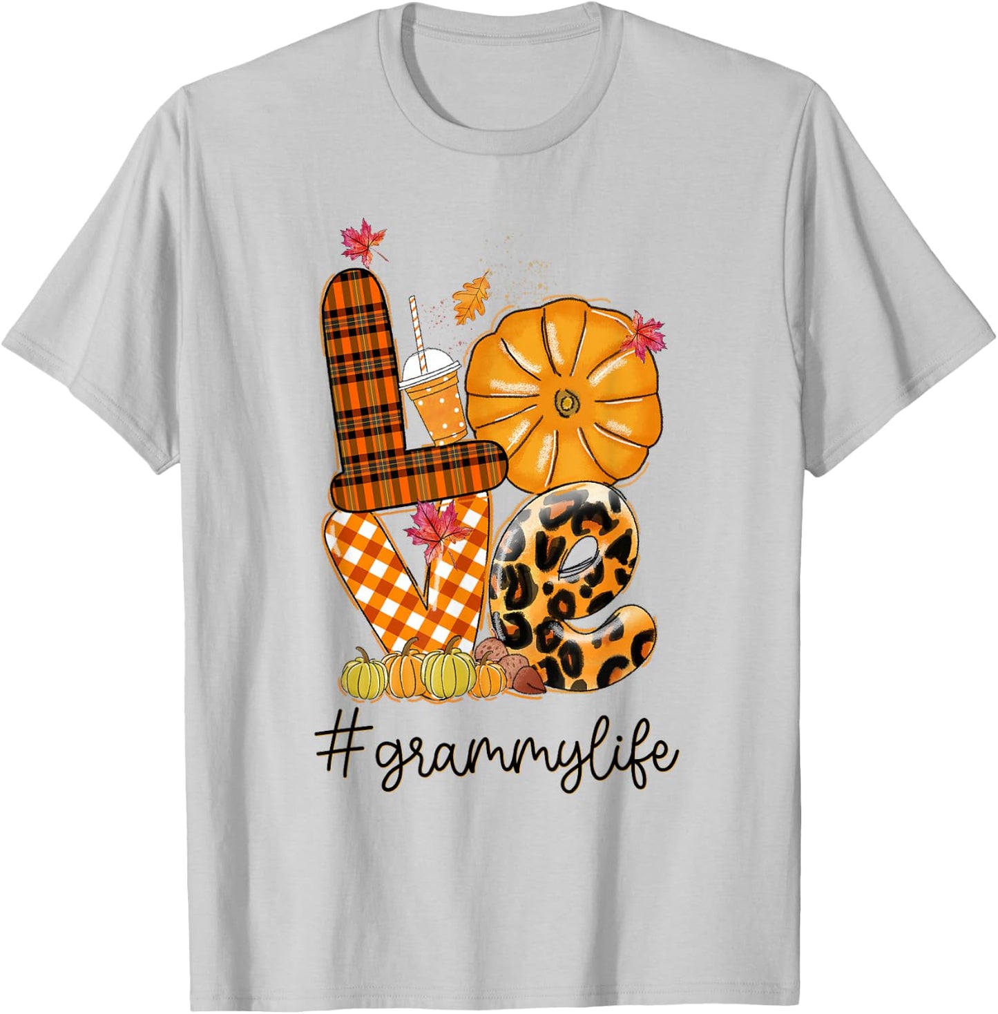 Thanksgiving Love grammy Life Candy Leopard Fall Gifts T-Shirt - T-Shirt | Ash