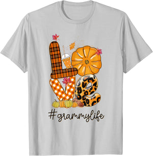 Thanksgiving Love grammy Life Candy Leopard Fall Gifts T-Shirt - T-Shirt | Ash