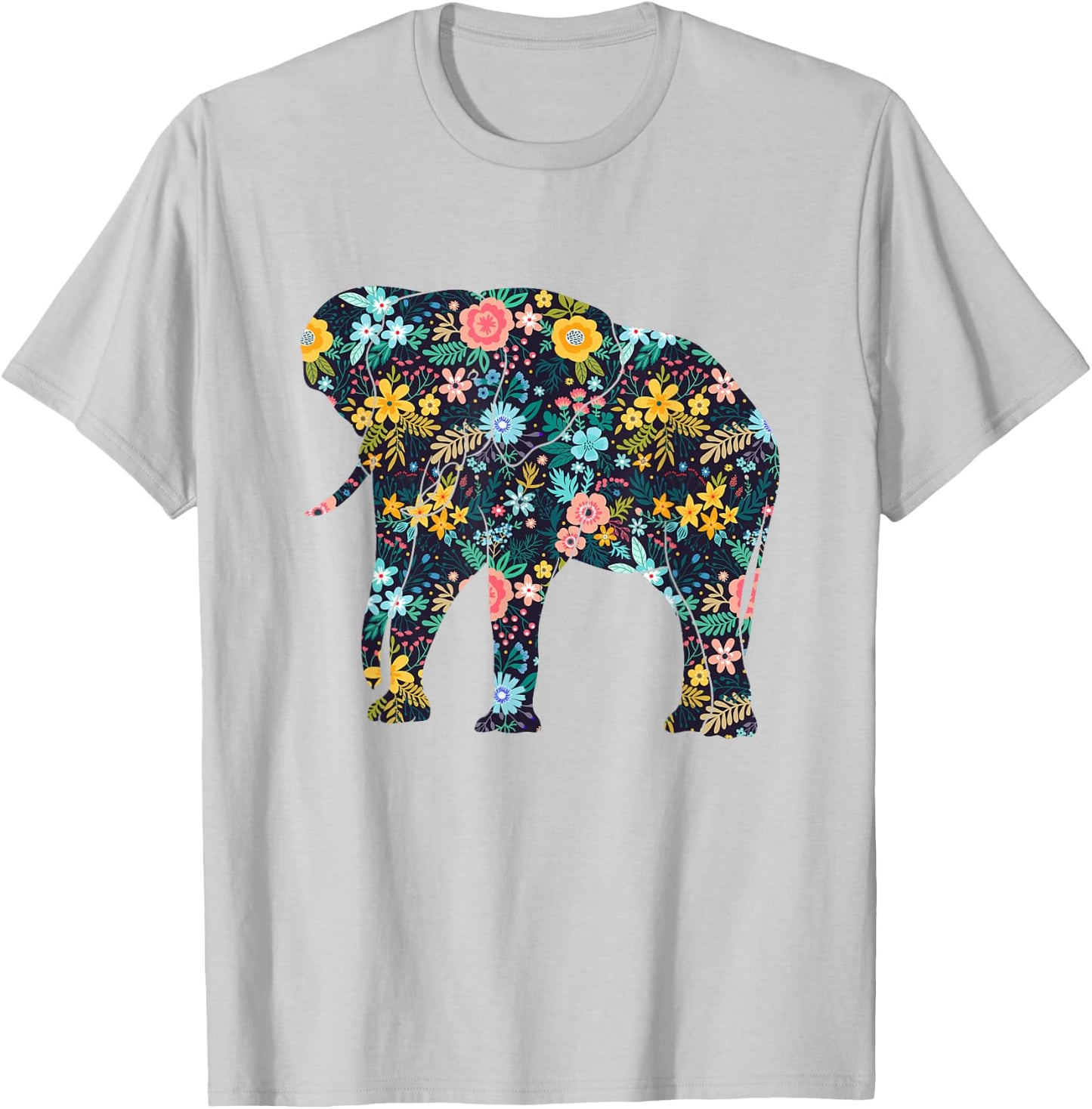 Floral Elephant Silhouette Girls Graphic T-Shirt - T-Shirt | Ash