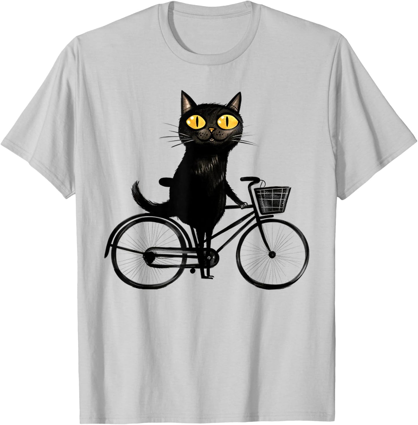 Bicycle Cat Funny Black Cat On A Bike, Biking Kitty T-Shirt - T-Shirt | Ash