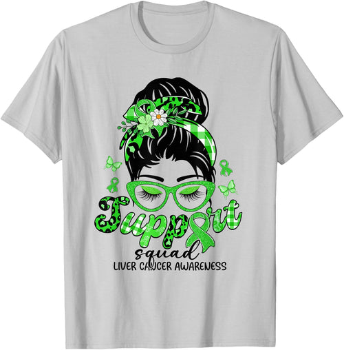 Support Squad Messy Bun Leopard Liver Cancer Awareness