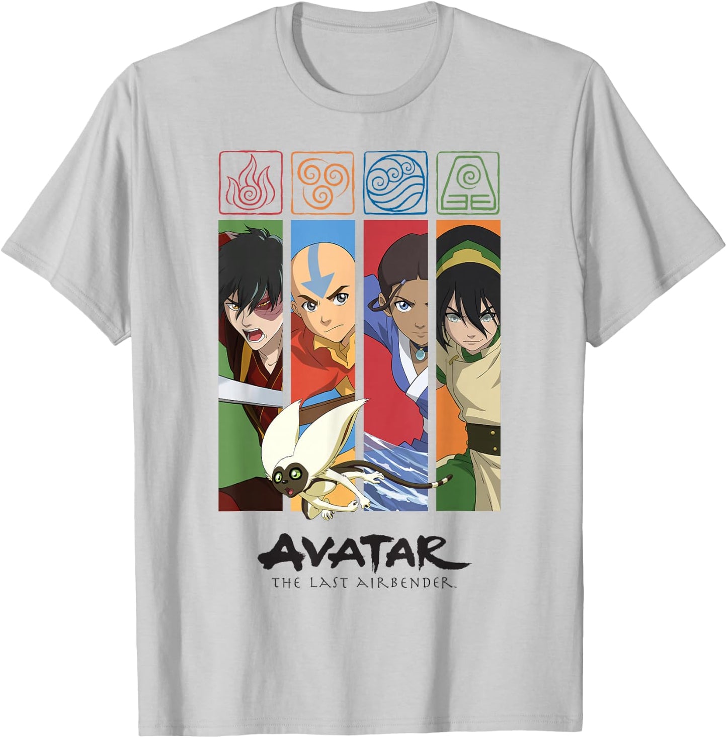 Avatar: The Last Airbender Four Elements Benders Box Panels T-Shirt - T-Shirt | Ash