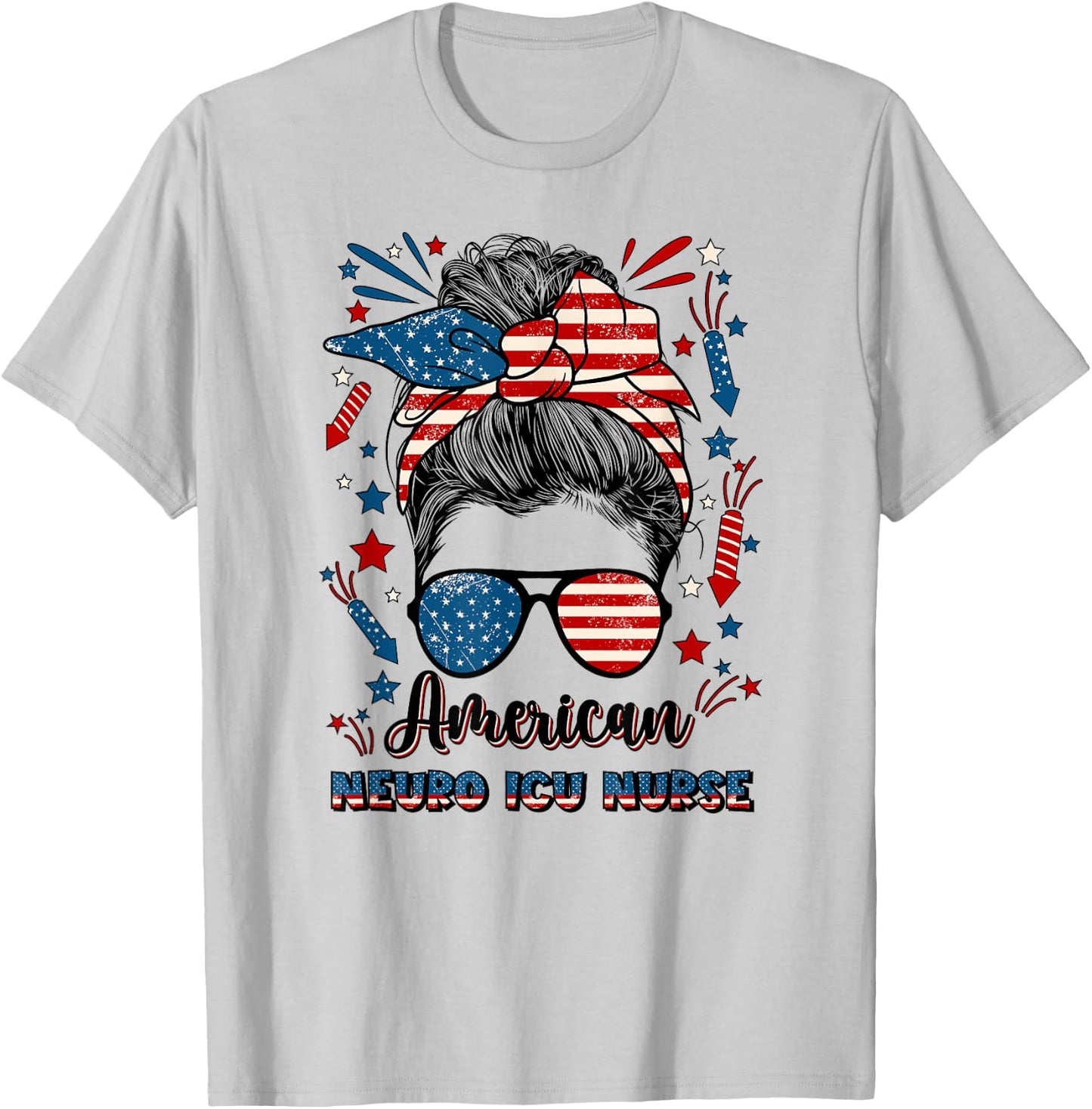 4th Of July Neuro ICU Nurse American Flag Neuro ICU Nursing Men T-Shirt - T-Shirt | Ash