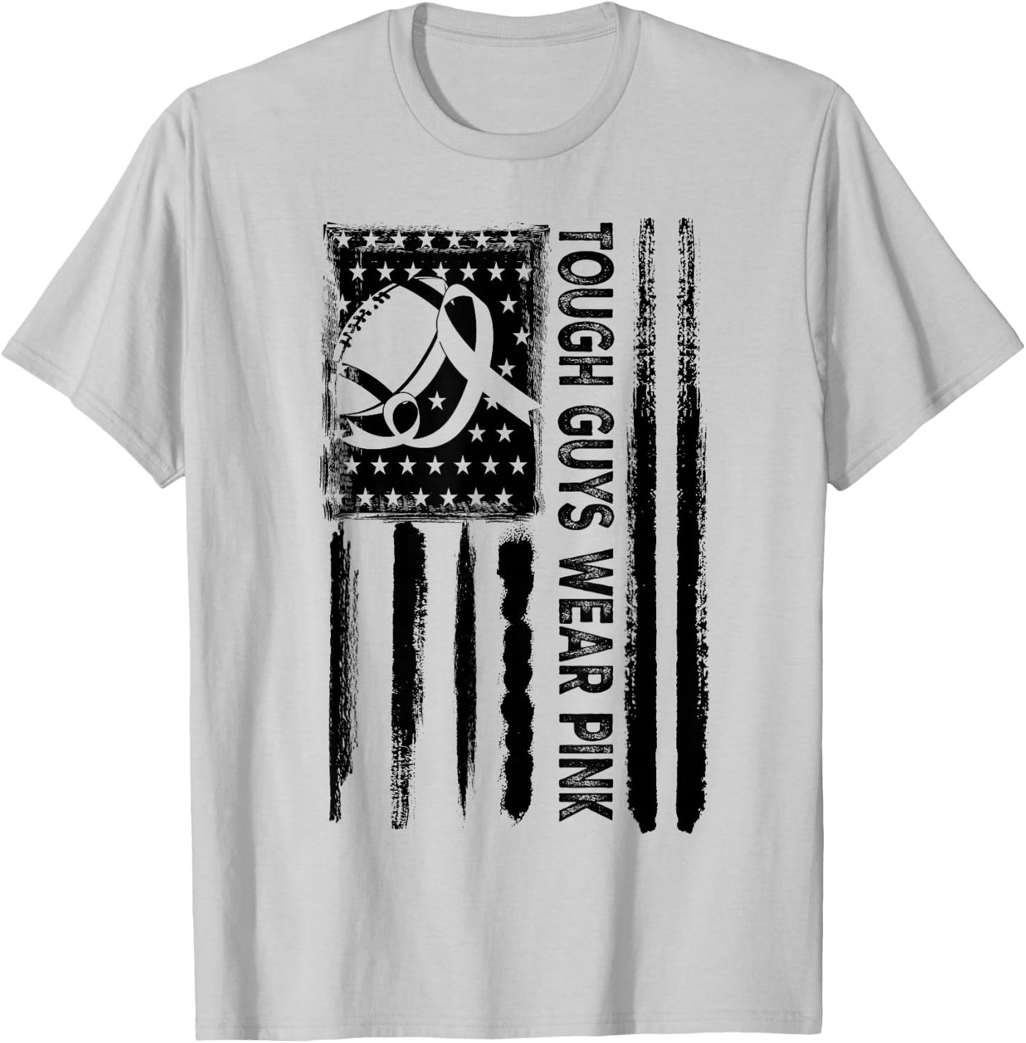 Tough Guys Wear Pink Breast Cancer Football American Flag T-Shirt - T-Shirt | Ash