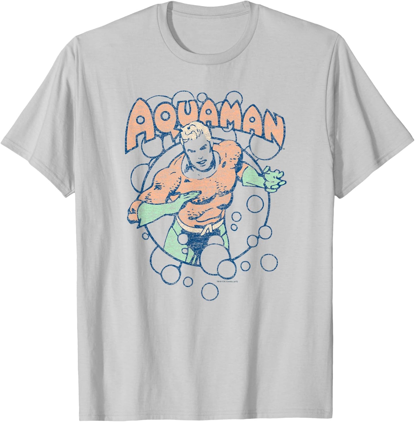 Aquaman Vintage Retro Bubbles T-Shirt - T-Shirt | Ash