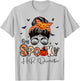 One Spooky HR Director Messy Bun Women Pumpkin Halloween T-Shirt - T-Shirt | Ash