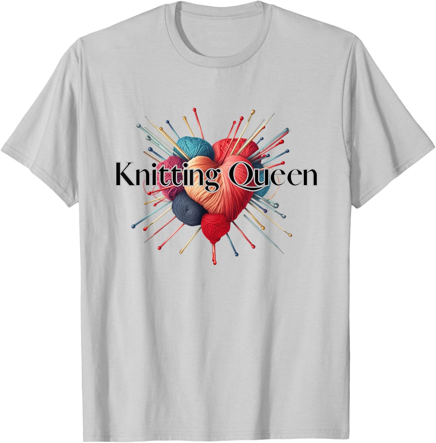 Heartwarming Creations: Knitting Supplies in Harmonious Form T-Shirt - T-Shirt | Ash