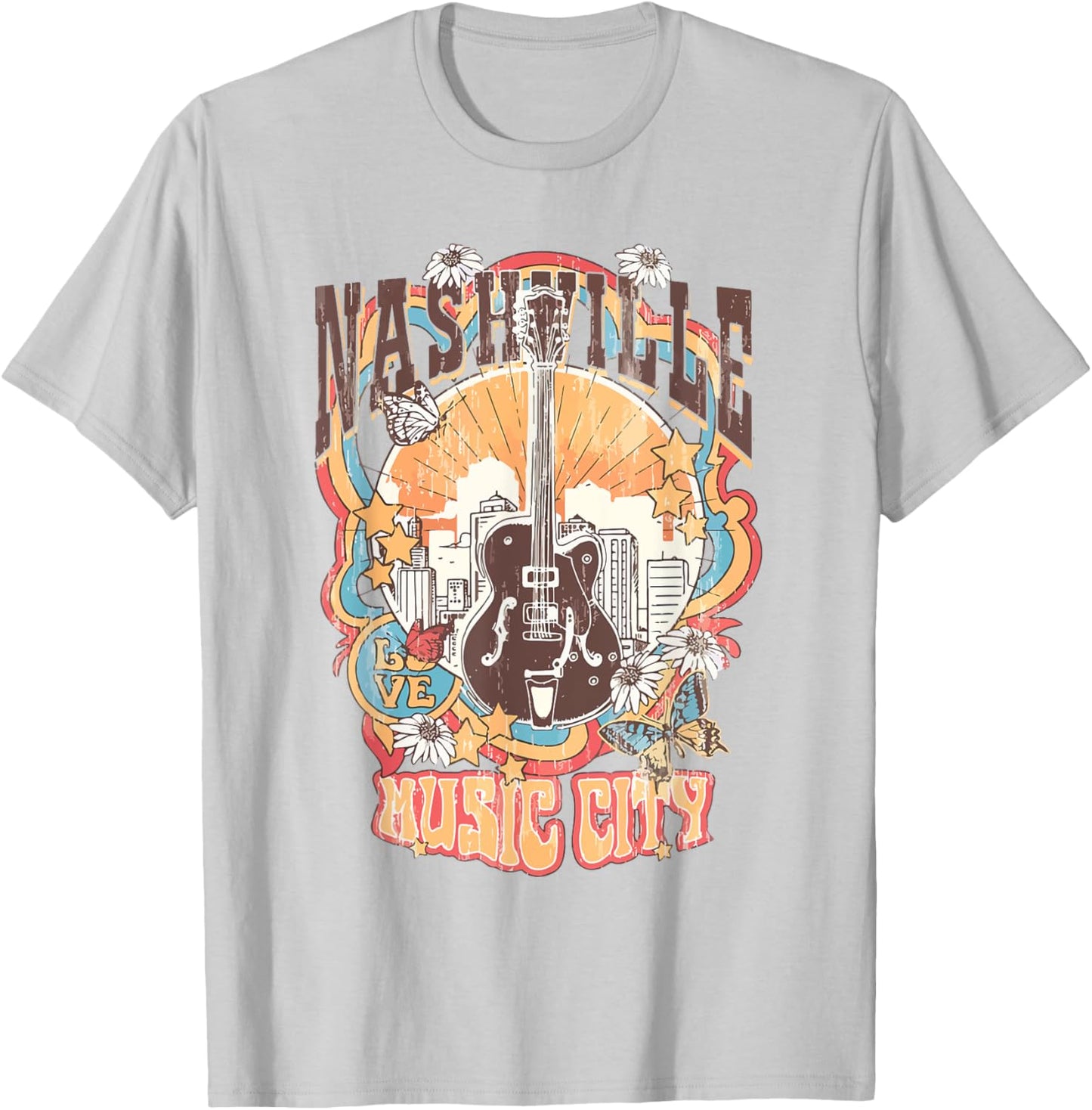 Nashville Tennessee Guitar Country Music City Guitarist Gift T-Shirt - T-Shirt | Ash