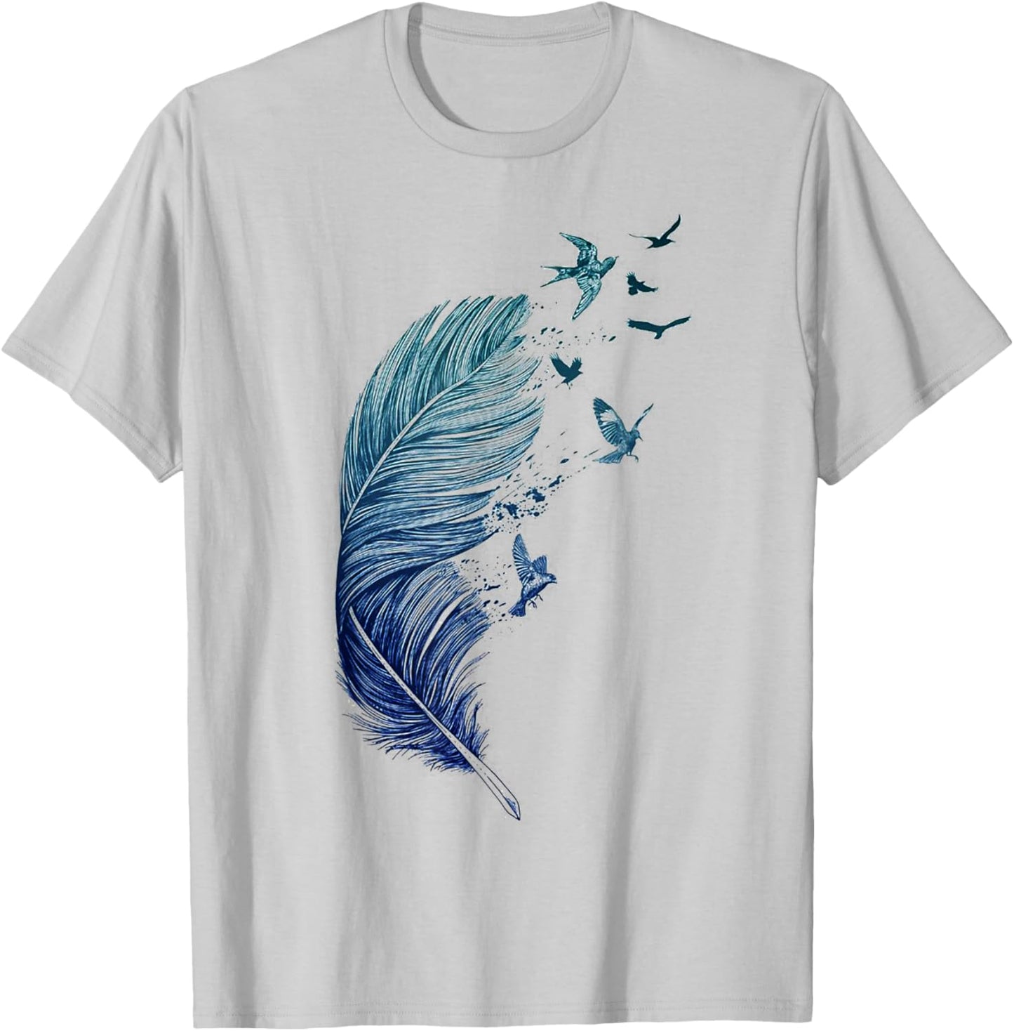 Flying Flock of Birds Feather Ink Art Bird Lovers T-Shirt - T-Shirt | Ash