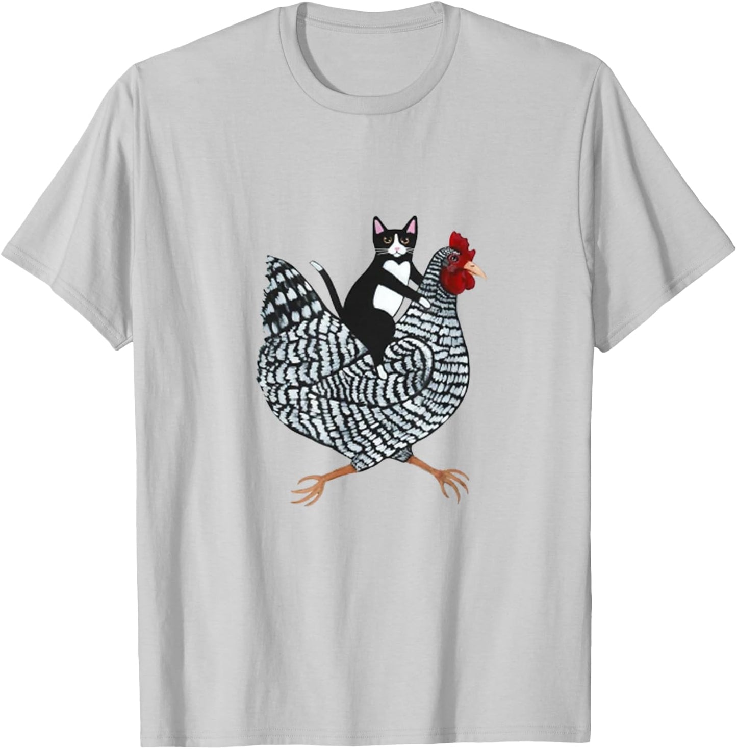 Cat on a Chicken - -Adults, Black, Medium, Short Sleeve, Animal Print, Classic Fit T-Shirt - T-Shirt | Ash
