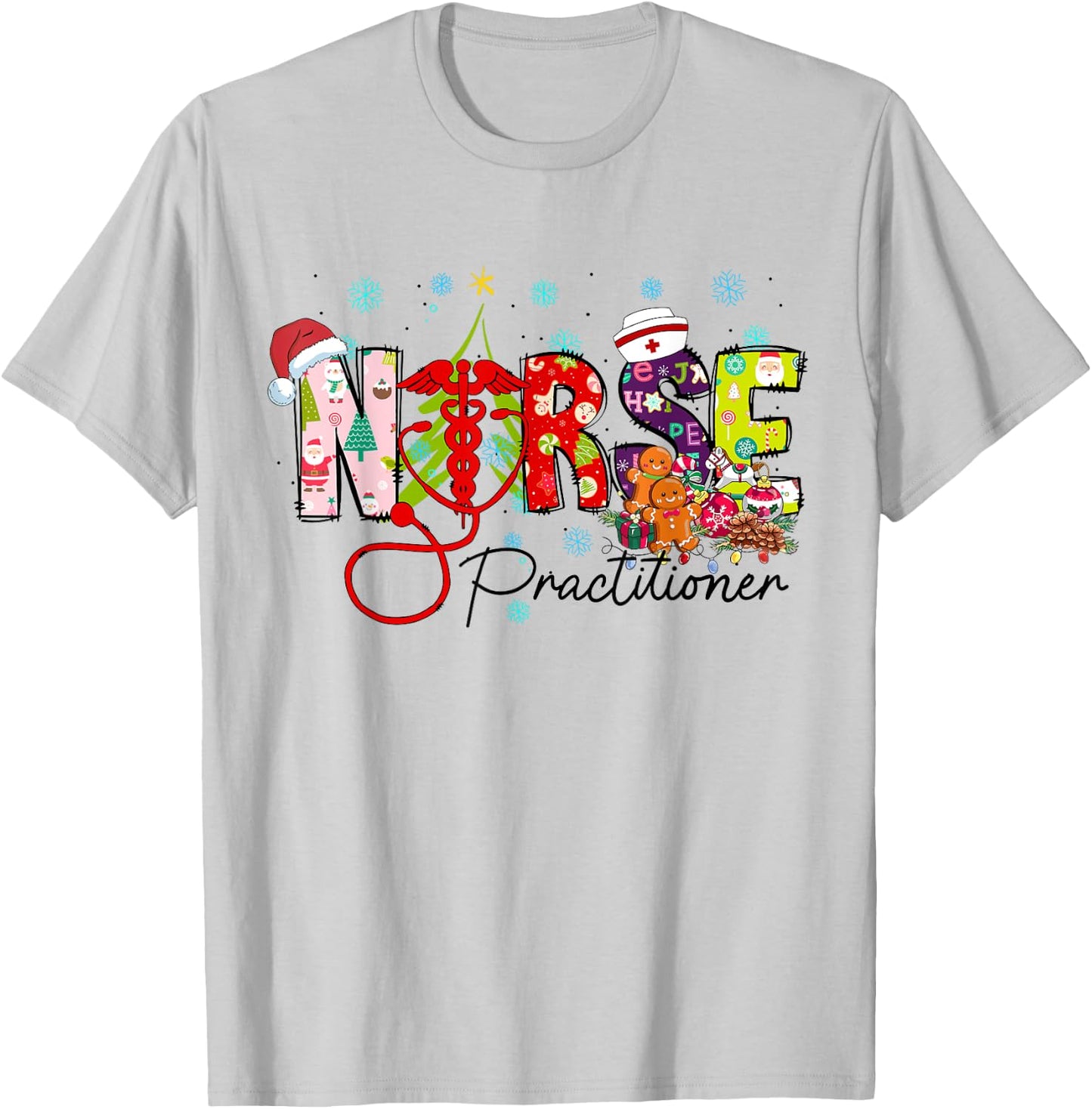 Women Christmas Nurse Practitioner Nurse Crew Stethoscope T-Shirt - T-Shirt | Ash