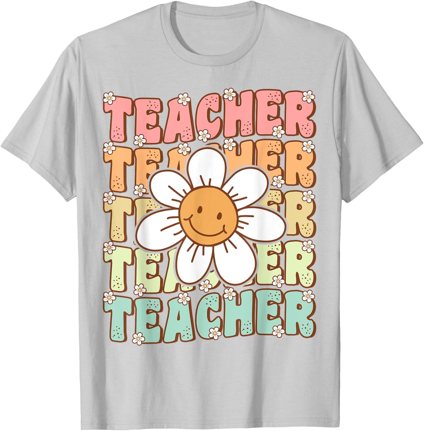 Groovy Teacher Cute Daisy Flower Retro Back to School T-Shirt - T-Shirt | Ash