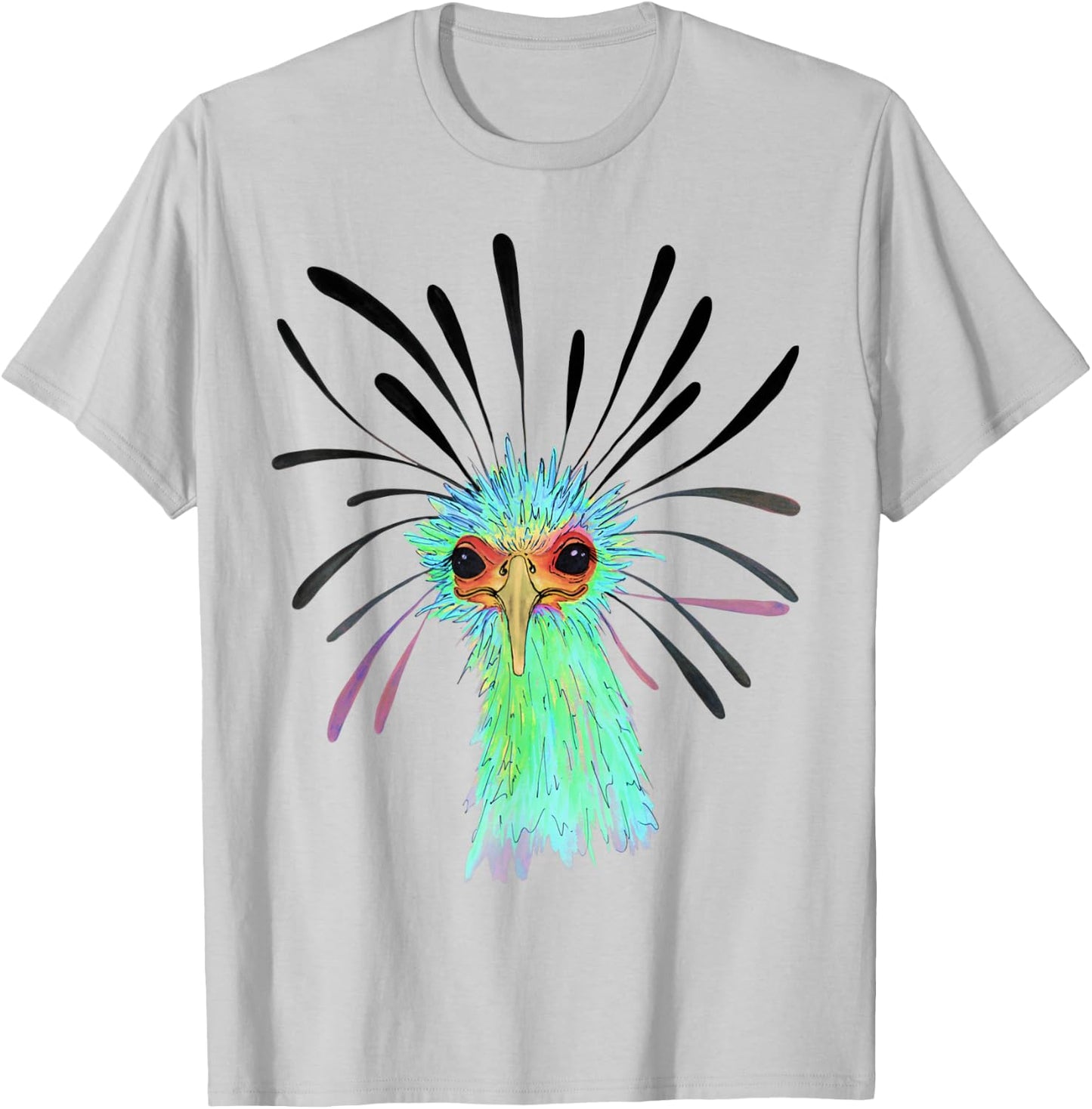 Watercolor Secretary Bird African Sagittarius Serpentarius T-Shirt - T-Shirt | Ash