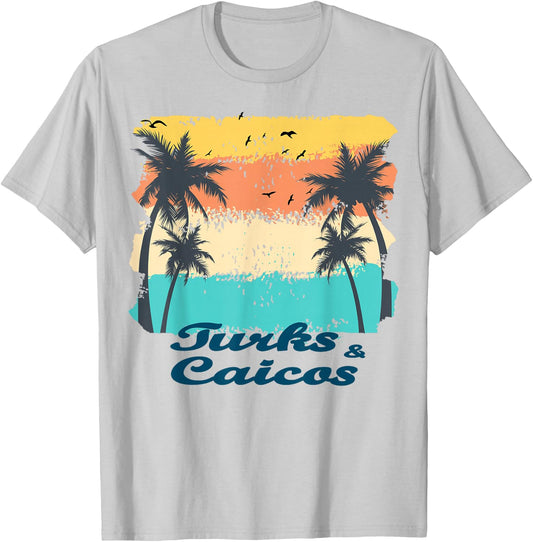 Turks and Caicos Palms Beach Caribbean Islands Souvenir Gift T-Shirt - T-Shirt | Ash