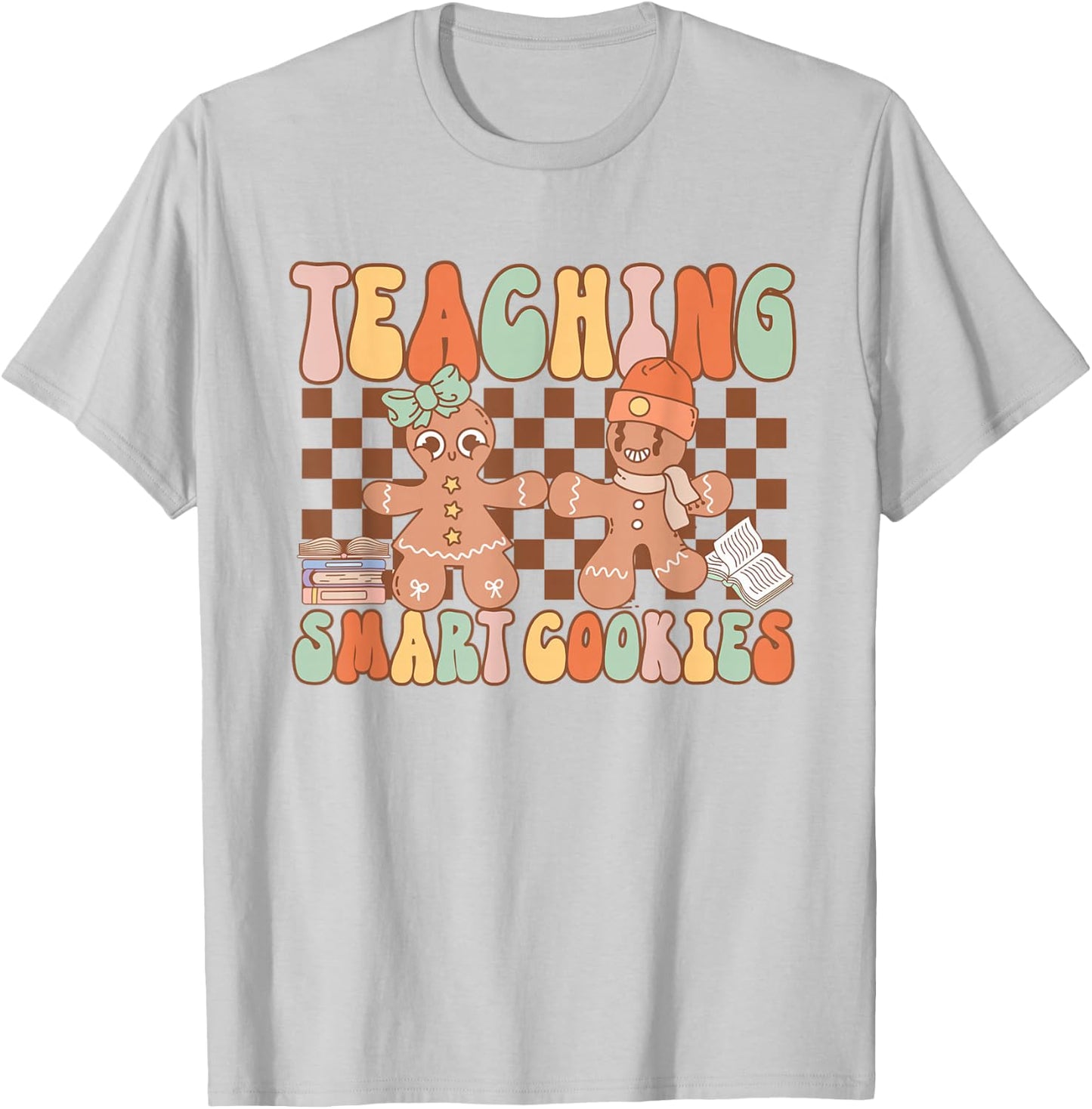 Retro Teaching Smart Cookies Teacher Christmas Gingerbread T-Shirt - T-Shirt | Ash