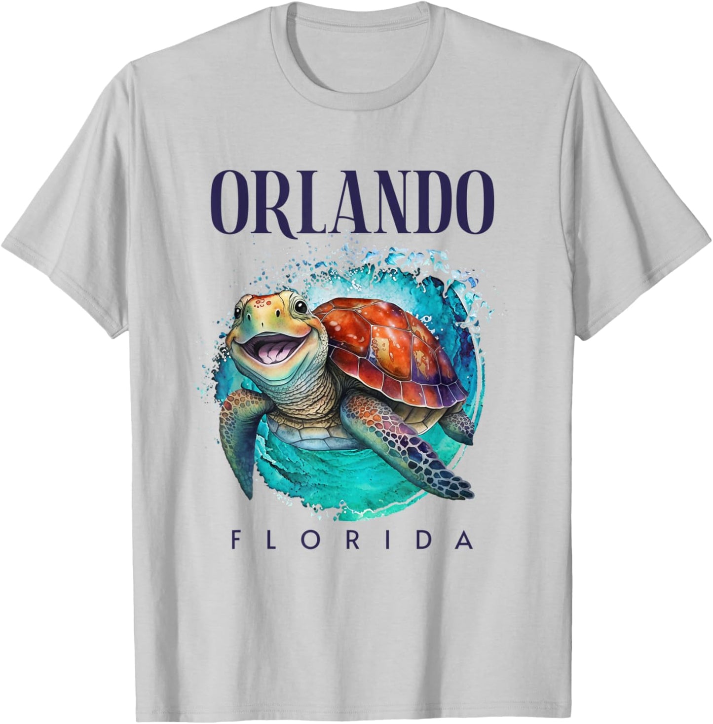 Orlando Florida Watercolor Happy Sea Turtle T-Shirt - T-Shirt | Ash