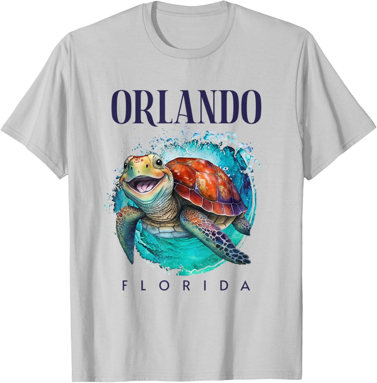 Orlando Florida Watercolor Happy Sea Turtle T-Shirt - T-Shirt | Ash