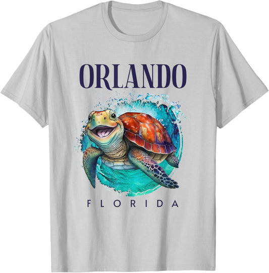Orlando Florida Watercolor Happy Sea Turtle T-Shirt - T-Shirt | Ash