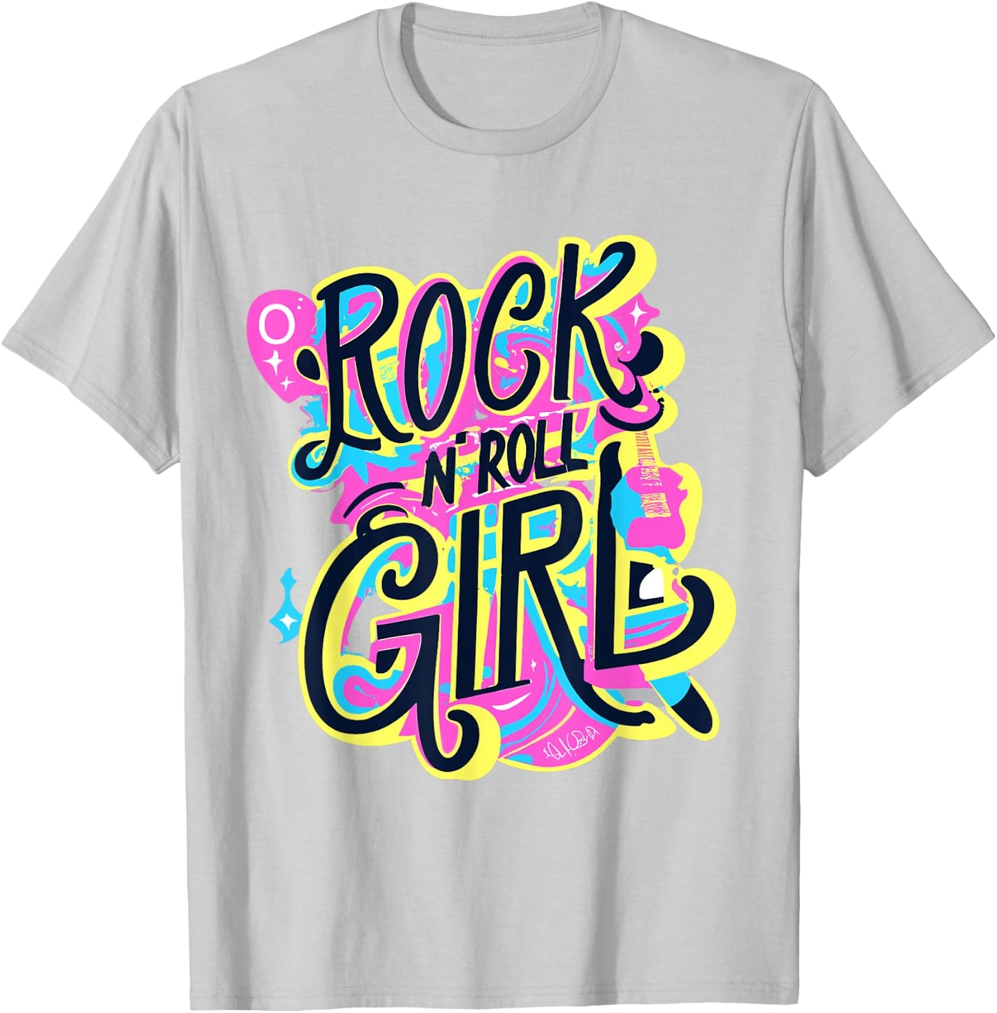 Rock N Roll Girl 80's Costume Graffiti Rock Music Cute T-Shirt - T-Shirt | Ash