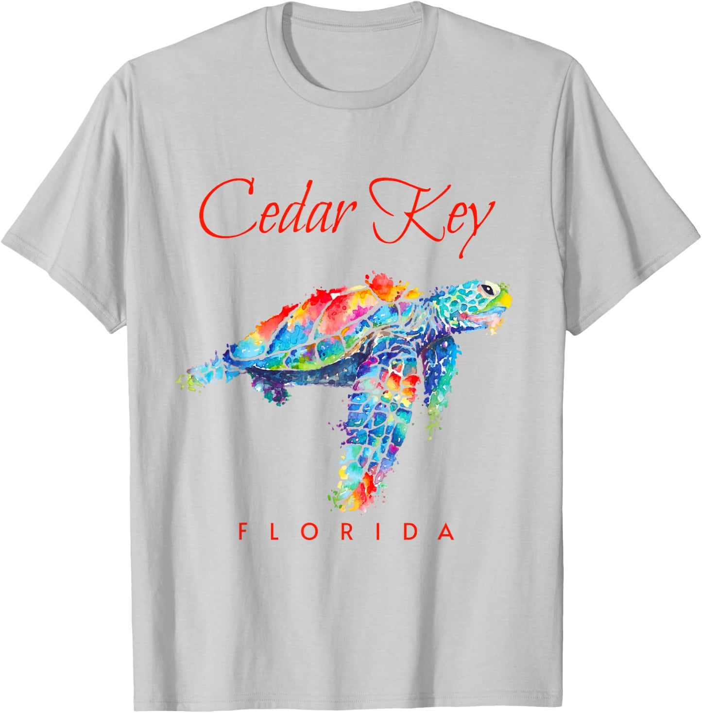 Cedar Key Florida Watercolor Sea Turtle T-Shirt - T-Shirt | Ash