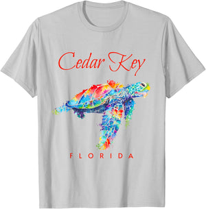 Cedar Key Florida Watercolor Sea Turtle T-Shirt - T-Shirt | Ash