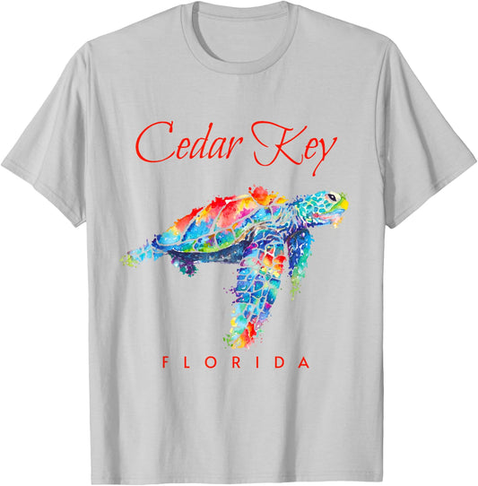 Cedar Key Florida Watercolor Sea Turtle T-Shirt - T-Shirt | Ash