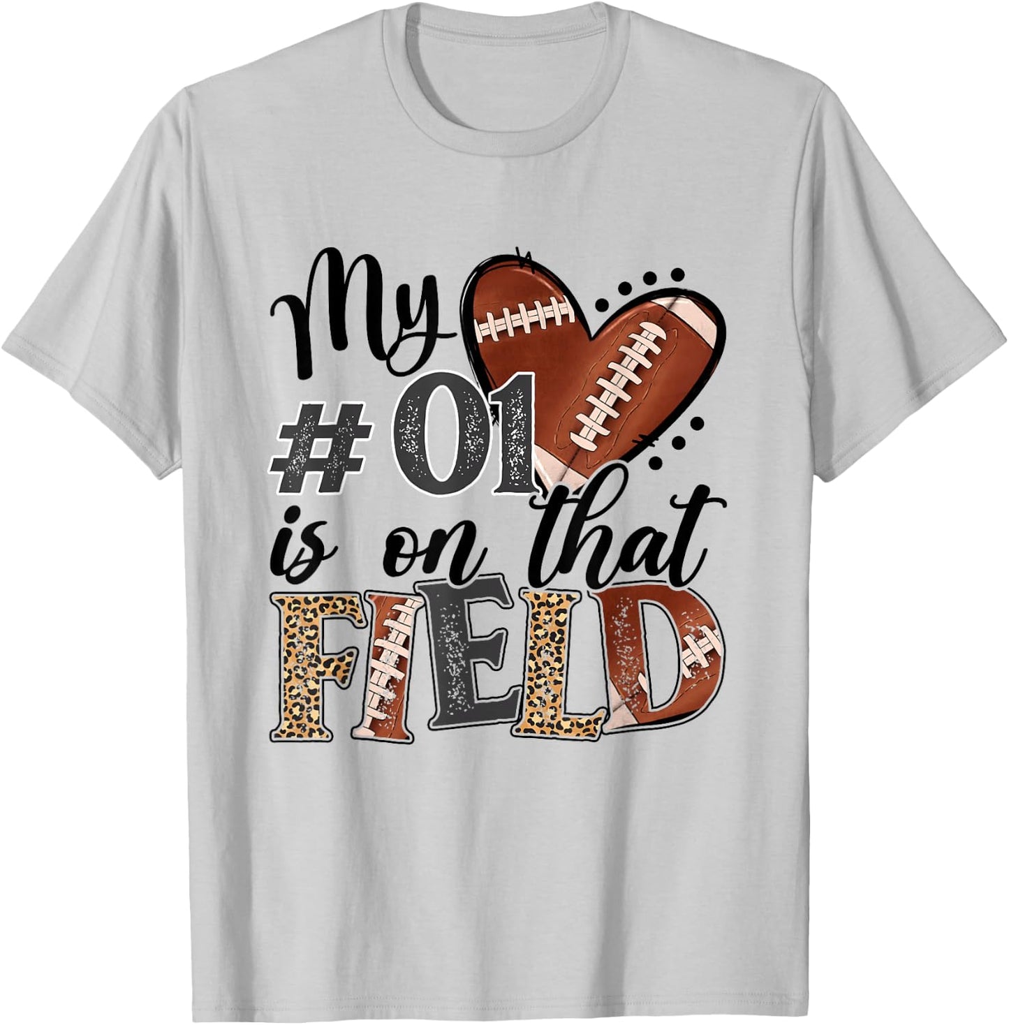 My heart is On That Field Custom Number 01 Football Mom T-Shirt - T-Shirt | Ash