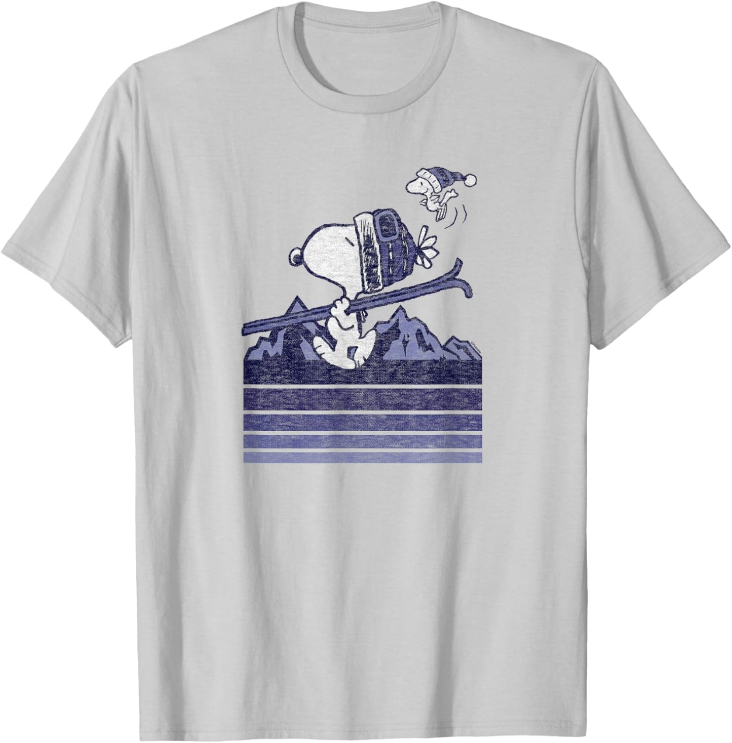 Peanuts - Snoopy Woodstock Ski Stripes T-Shirt - T-Shirt | Ash