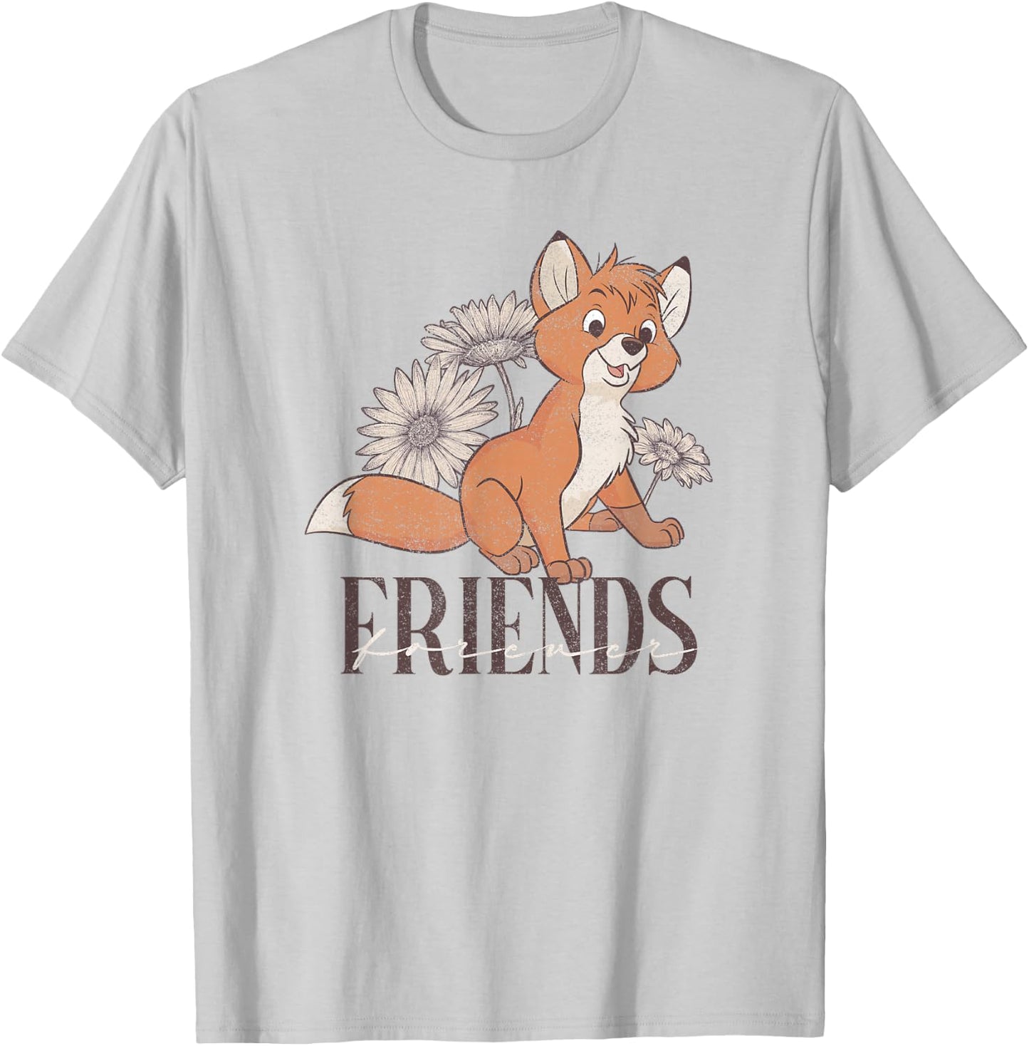 Disney The Fox and The Hound Fox Friends Forever Floral Logo T-Shirt - T-Shirt | Ash